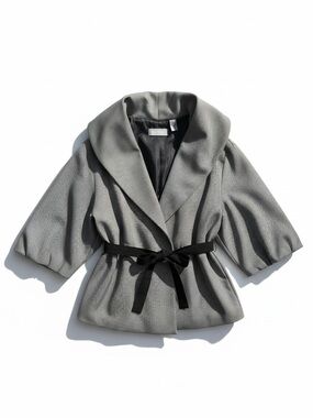 Liz Claiborne Gray Two-Tone Shawl Collar Jacket with Black Tie